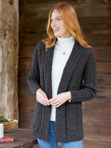 Women's Irish Wool Open-Front Long Cardigan
