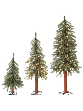 Cordless Pre-Lit Artificial Scandinavian Forest Christmas Tree, Set of 3