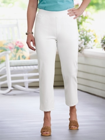 Ella Simone White Cotton Terry Flex Crop Jeans