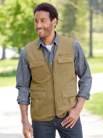 Mens Multi-Pocket Cotton Canvas Vest | Utility Vest