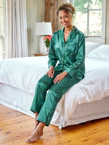 Women's Brushed-Back-Satin Orchid Pajamas