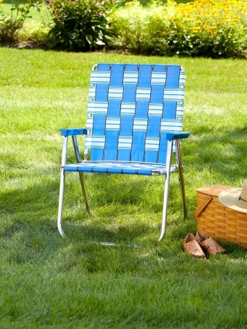 Extra-Wide Webbed Folding Lawn Chair in Blue