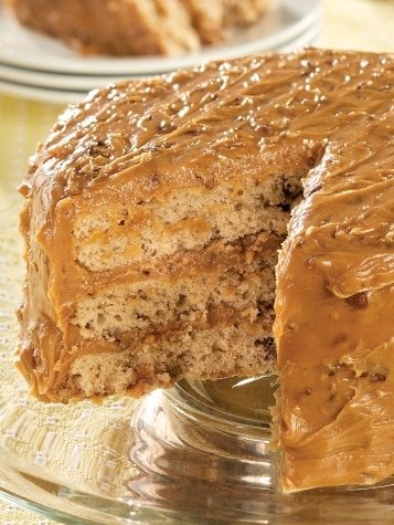 3 Layers of Pecan Cake with Praline Frosting