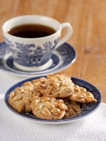 Dutch Peanut Cookies on Plate with Delft Teacup
