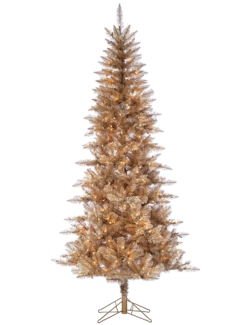 Pre-Lit Rose Gold Tinsel Christmas Tree, In 2 Sizes
