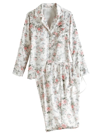 Women's Brushed-Back-Satin Rose Pajama Set