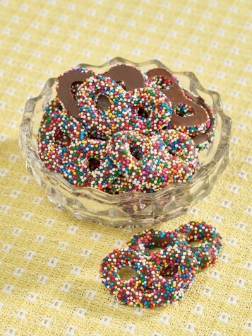 Chocolate-Covered Mini Pretzels With Nonpareils