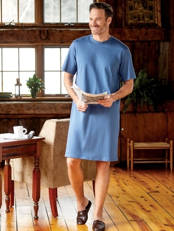 Men's Comfort Knit Crewneck Short-Sleeve Cotton Nightshirt