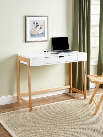 Mid-Century Solid Wood Smart Desk With USB Ports