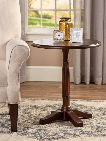Solid Wood Round Side Table With Reeded Pedestal