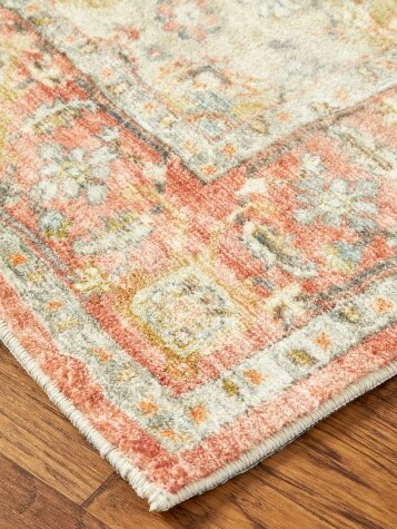 Orange and Blue Waterlily Distressed Area Rug