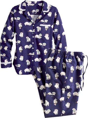 Lanz Puppy Love Flannel Pajamas for Women in Navy 