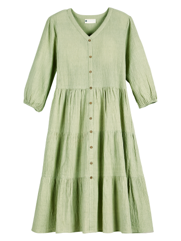 Ella Simone Triple-Tier Button-Front Gauze Dress