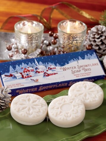 Winter Snowflake Bath and Body Soap Trio Gift Box, 3 Bars