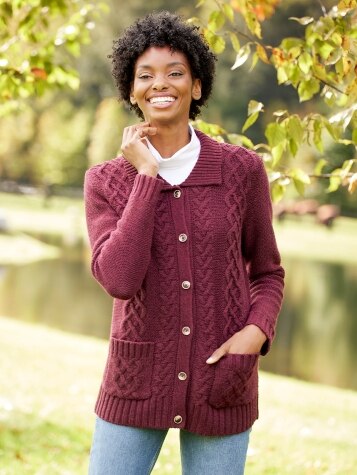 Women's Cable-Knit Ragg Cardigan