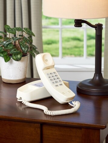 Slimline Corded Push-Button Dial Pad Phone, Ivory