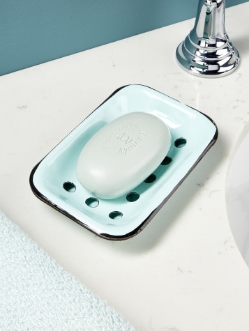Enamelware Soap Dish In Sink Display