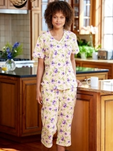 Women's Cotton Knit Short Sleeve Floral Pajama Set