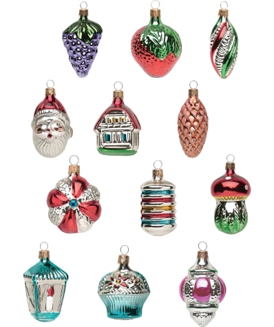 Old-Fashioned Glass Christmas Ornament Collection, Set of 12