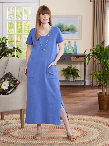 M.MAC Solid Cotton Knit Maxi Dress With Pockets