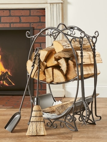 Wrought Iron Firewood Holder With Tools