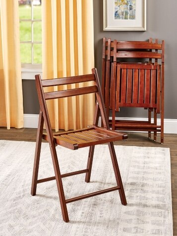 Solid Wood Slatted-Back Folding Chair, Set of 4
