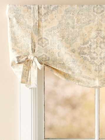 Antiqued Watercolor Rod Pocket Tie-Up Valance