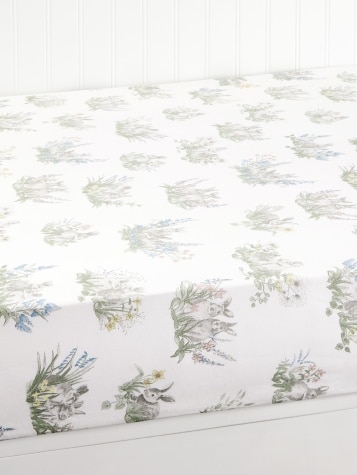 Bunny Garden Portuguese Cotton Percale Fitted Crib Sheet