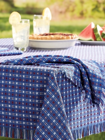 Mountain Weave Cotton Tablecloth in Blue Patriotic Plaid