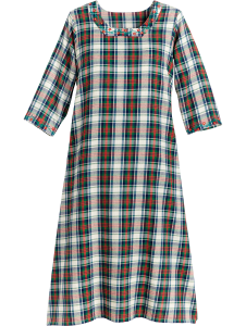 Brushed Cotton Plaid Dress With Floral Embroidery