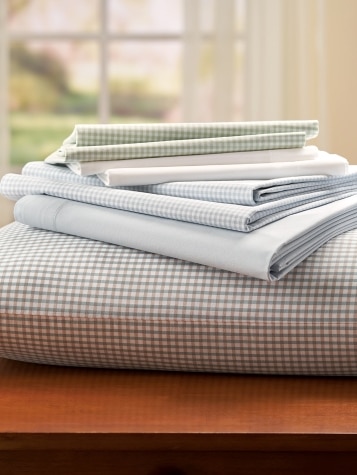Open-Stock Solid and Check Portuguese Cotton Percale Sheets