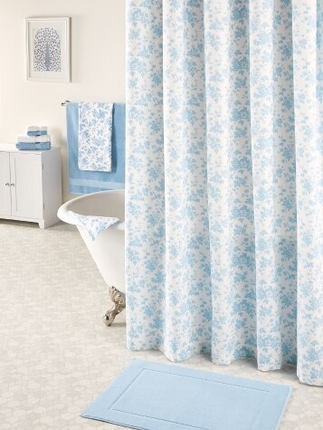 Floral Toile Water-Repellant Portuguese Cotton Shower Curtain