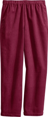 Elastic Waist Corduroy Pants with Pockets in Wine