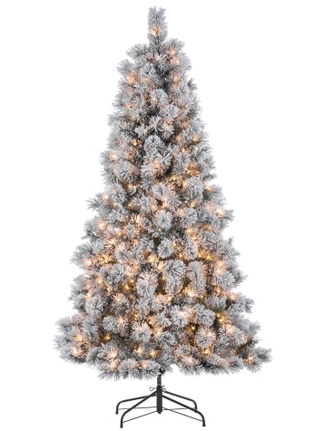 Pre-Lit Artificial Flocked Jubilee Pine Christmas Tree, In 2 Sizes