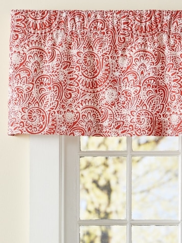 Red Swirling Paisleys Rod Pocket Tailored Valance