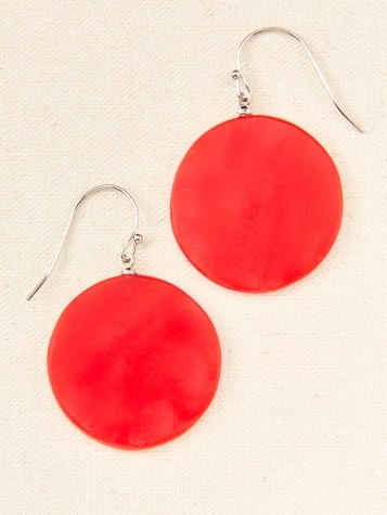 Red Single Circle Drop Earrings