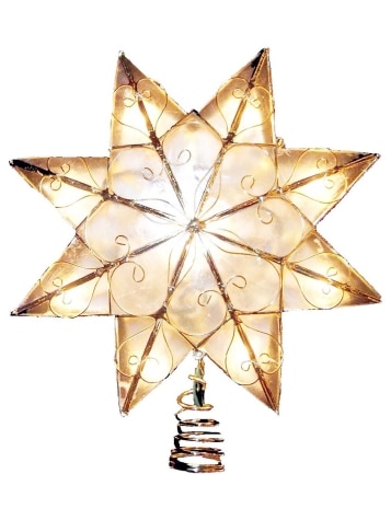 Eight-Point Lighted Capiz Star Christmas Tree Topper