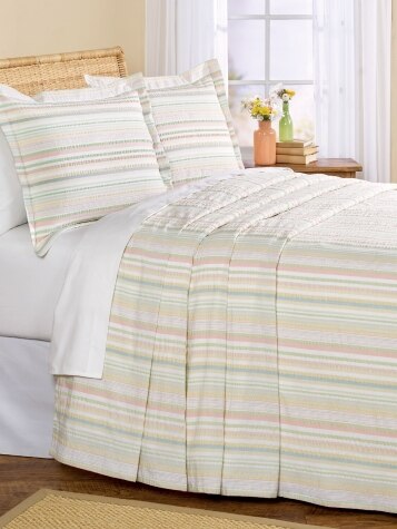 Pastel Stripe Seersucker Bedspread or Pillow Sham