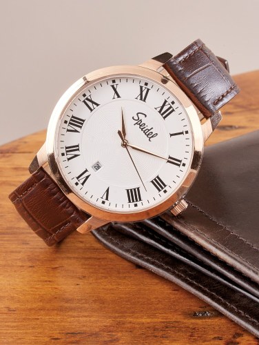 Mens Roman Numeral Watch Face With Leather Band