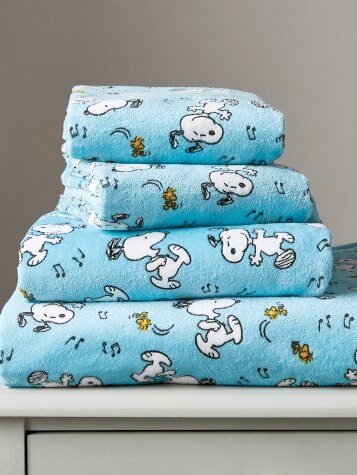 Dancing Snoopy and Woodstock Open-Stock Portuguese Cotton Bath Towels