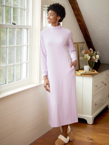 Women's Cotton-Knit Turtleneck Popover Nightgown 