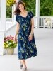 Midnight Garden Short-Sleeve Floral Rayon Dress