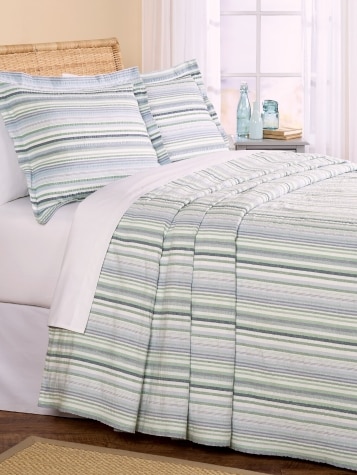 Pastel Stripe Seersucker Bedspread or Pillow Sham