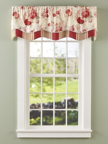 Brighton Rose Red Lined Layered Scalloped Valance