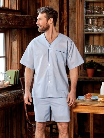 Mens Cotton Batiste Pajama Set Comfortable Shortie PJs