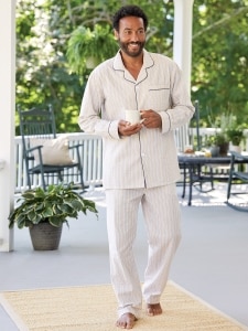 Men's Striped Cotton Seersucker Long Pajamas