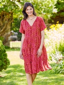 Easy Fit Tiered Rayon Batik Cover-Up Dress