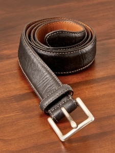 Men's Bison Leather Top-Stitch Belt