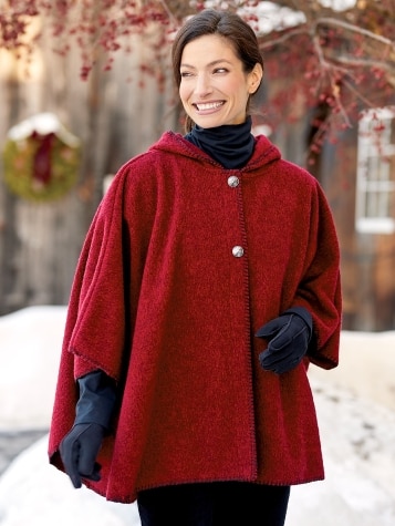 Women s Hooded Berber Fleece Cape Red Plus The Vermont Country Store