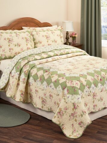 Sunshine and Sage Patchwork Quilt and Pillow Sham Set